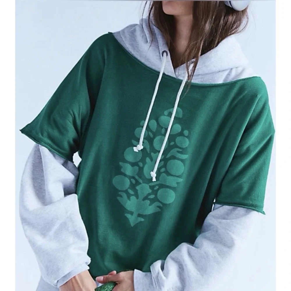 NWT Free People Movement Slam Dunk Logo Buti Tee Shirt Oversized Green Medium/M